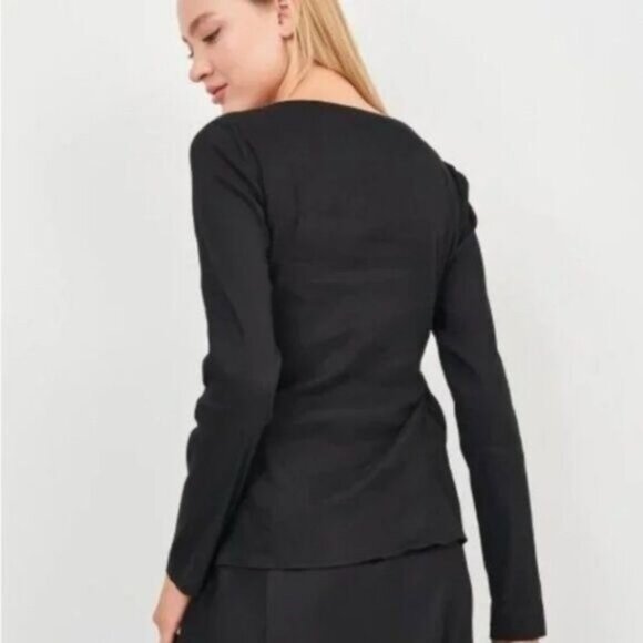 ZARA Boat Neck Tie Waist Modern Neutral Blouse Sz M - Picture 2 of 15